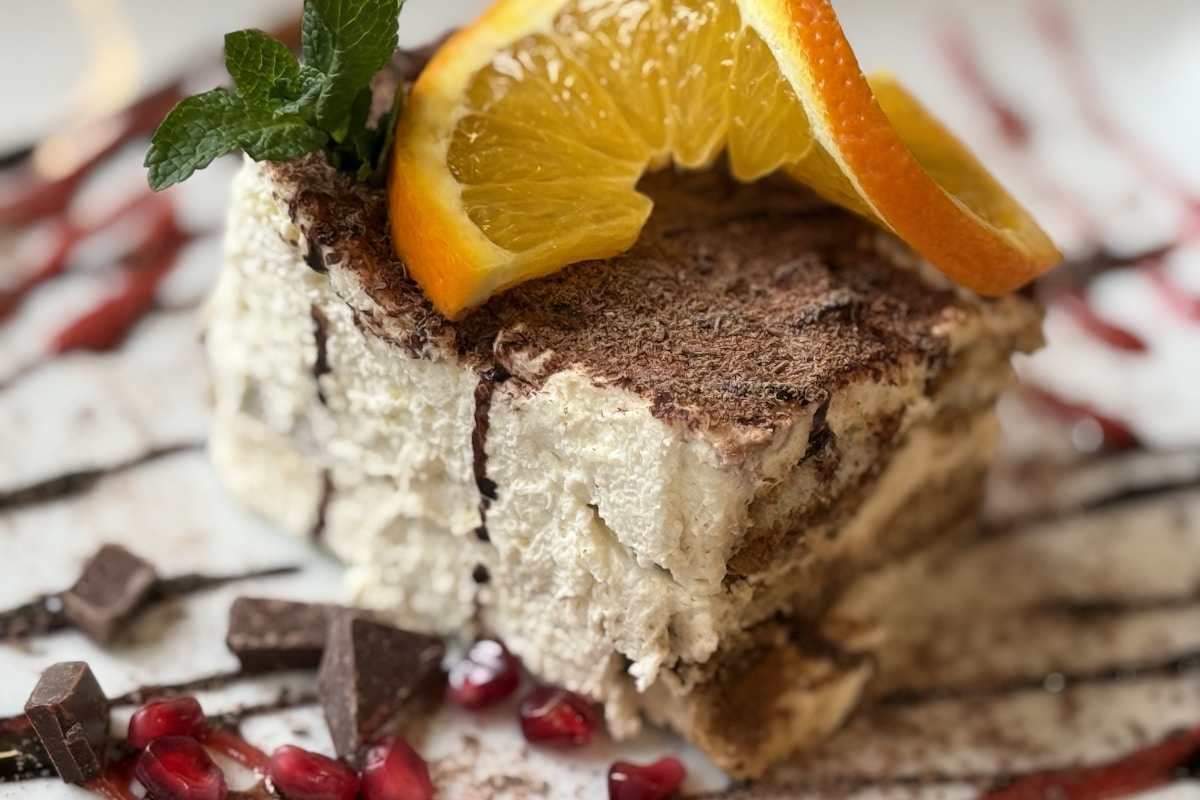 House tiramisu finished with cocoa